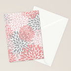 Floral Pattern, Coral Pink and Gray Stationery Card Gallery Image 2