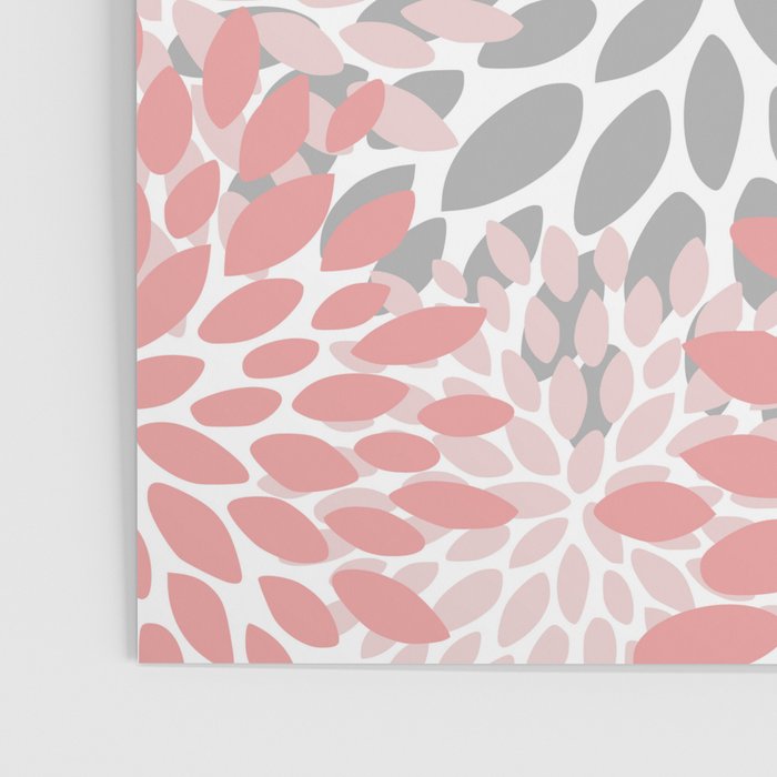 Floral Pattern, Coral Pink and Gray Poster Gallery Image 3