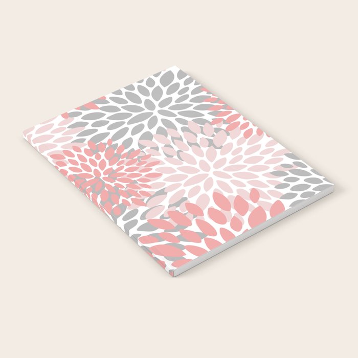 Floral Pattern, Coral Pink and Gray Notebook Gallery Image 2