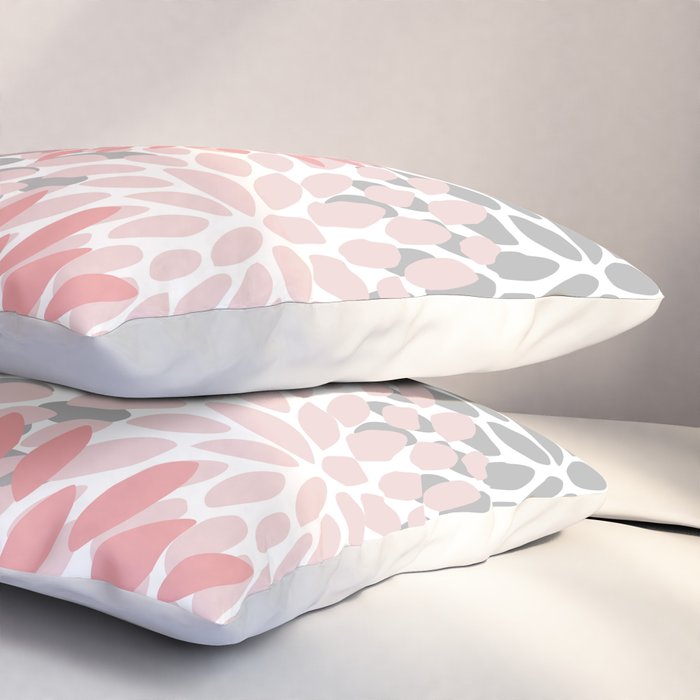 Floral Pattern, Coral Pink and Gray Pillow Sham Gallery Image 3