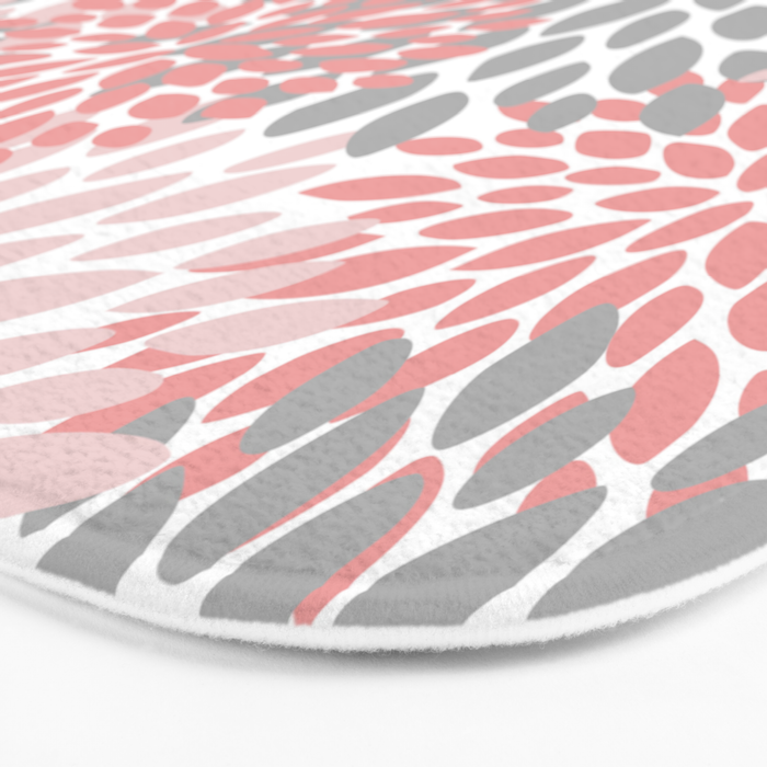 Floral Pattern, Coral Pink and Gray Bath Mat Gallery Image 3