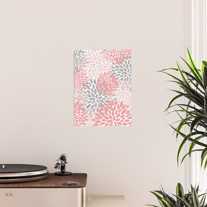 Floral Pattern, Coral Pink and Gray Poster Gallery Image 2