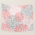 Floral Pattern, Coral Pink and Gray Wall Tapestry Gallery Image 4