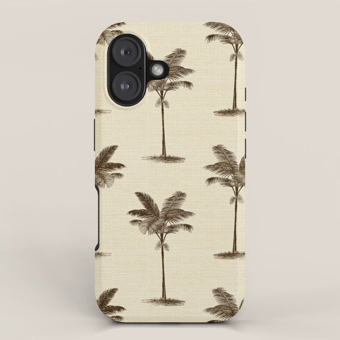 Etched Palm Trees on Vintage Linen iPhone Case Gallery Image 1