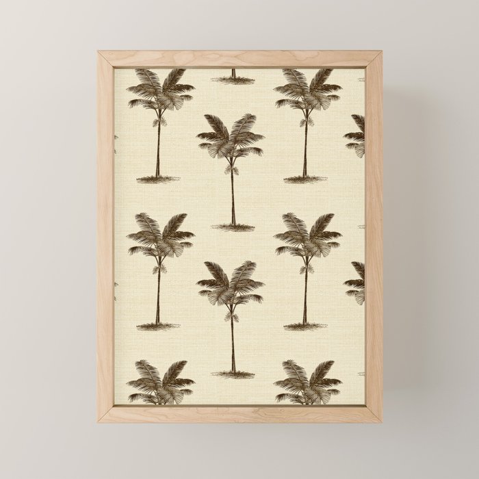 Etched Palm Trees on Vintage Linen Mini Art Print Gallery Image 1
