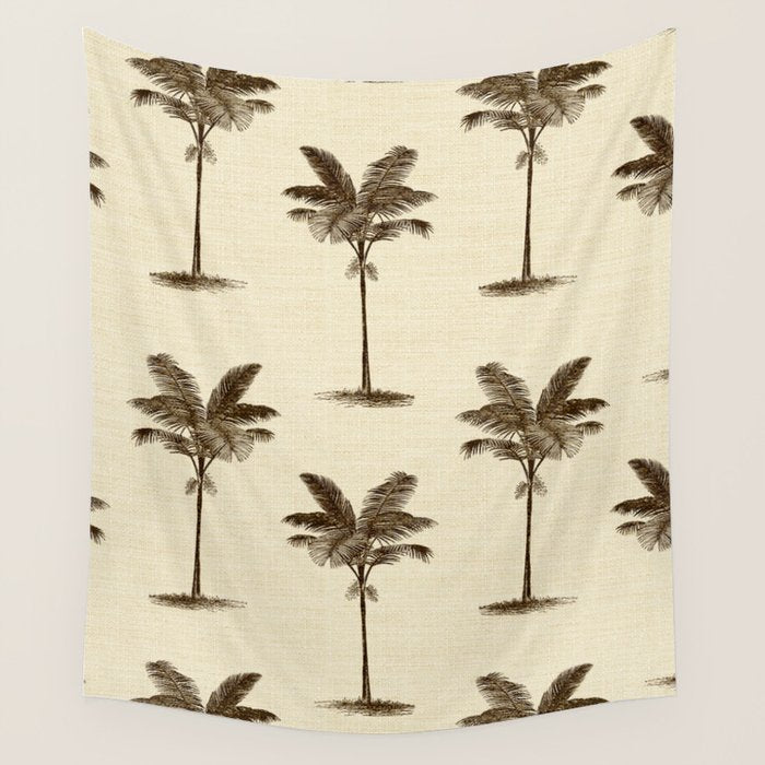 Etched Palm Trees on Vintage Linen Wall Tapestry Gallery Image 4
