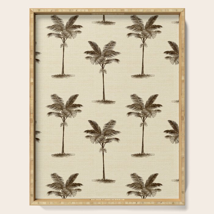 Etched Palm Trees on Vintage Linen Serving Tray Gallery Image 1