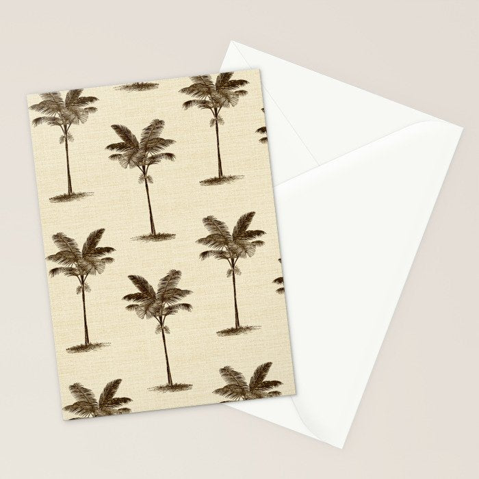 Etched Palm Trees on Vintage Linen Stationery Card Gallery Image 2