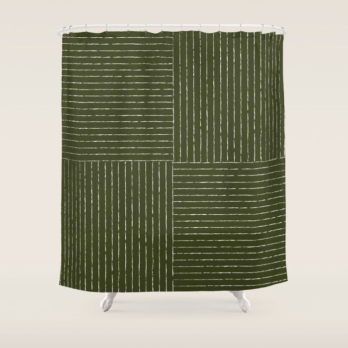Lines III (Olive Green) Shower Curtain Gallery Image 1