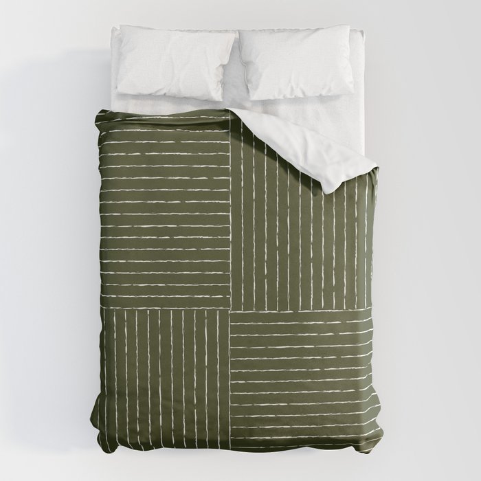 Lines III (Olive Green) Duvet Cover Gallery Image 1