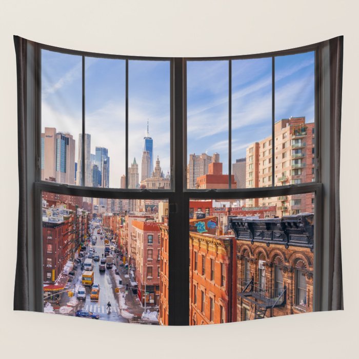New York City Window | Lower Manhattan Wall Tapestry Gallery Image 1
