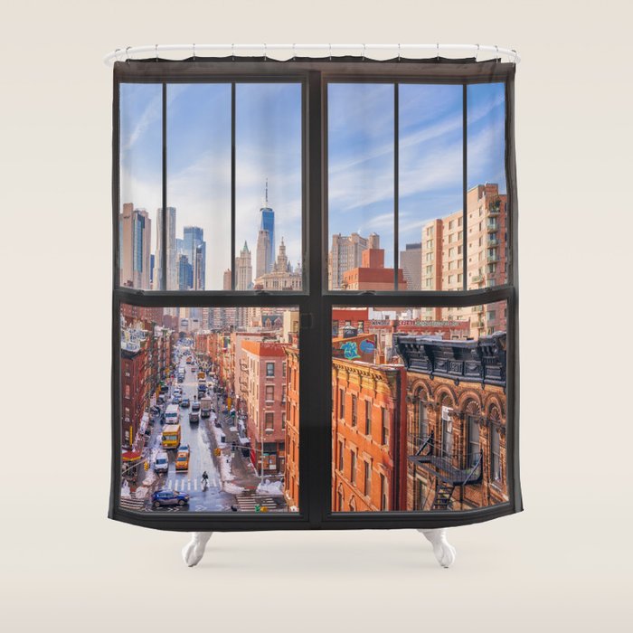 New York City Window | Lower Manhattan Shower Curtain Gallery Image 1