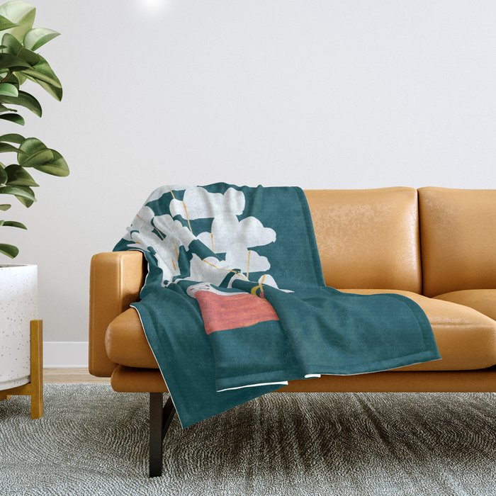 Hot cloud baloon - moon and star Throw Blanket Gallery Image 1