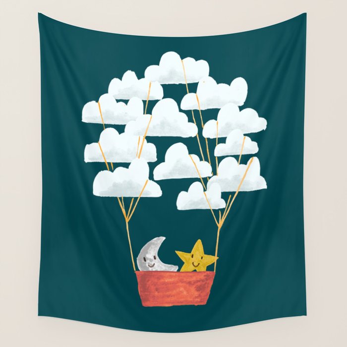 Hot cloud baloon - moon and star Wall Tapestry Gallery Image 1