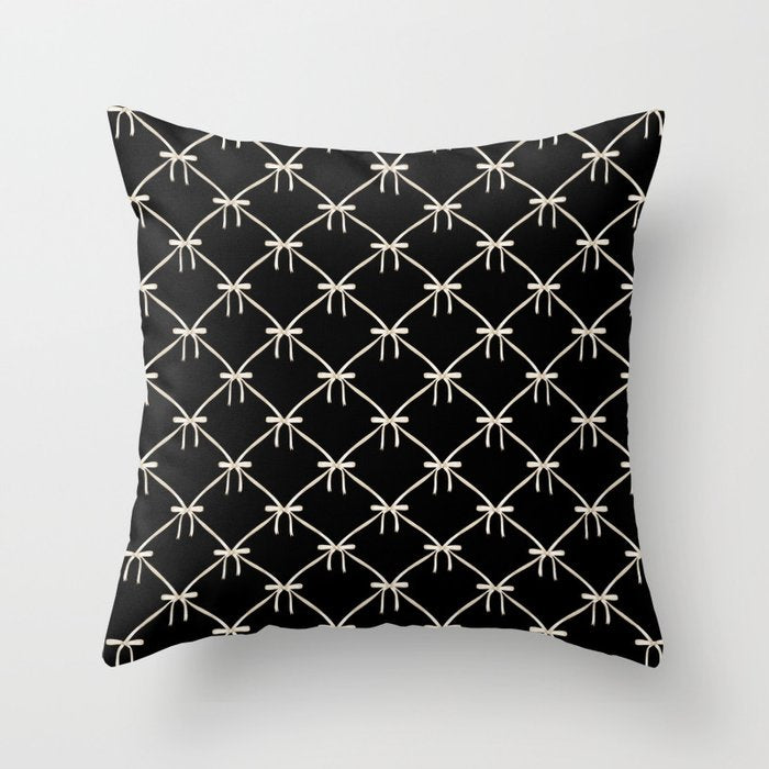Bows & Ribbons Pattern XLVII Black and White Throw Pillow Gallery Image 1