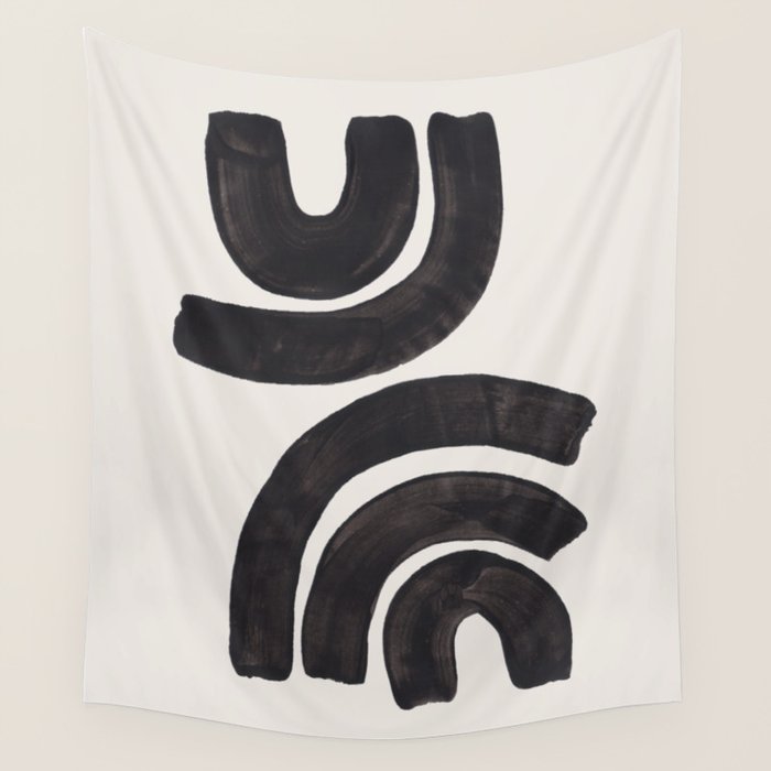 Reflection Mid Century Modern Minimalist Black Ink Painting Funky Tribal Wall Tapestry Gallery Image 4
