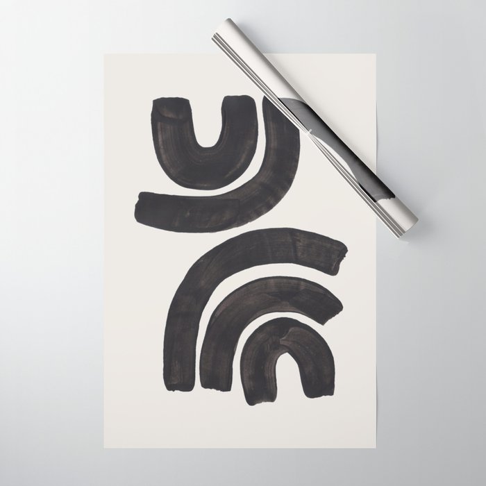 Reflection Mid Century Modern Minimalist Black Ink Painting Funky Tribal Wrapping Paper Gallery Image 1