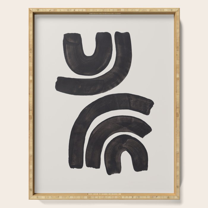 Reflection Mid Century Modern Minimalist Black Ink Painting Funky Tribal Serving Tray Gallery Image 1