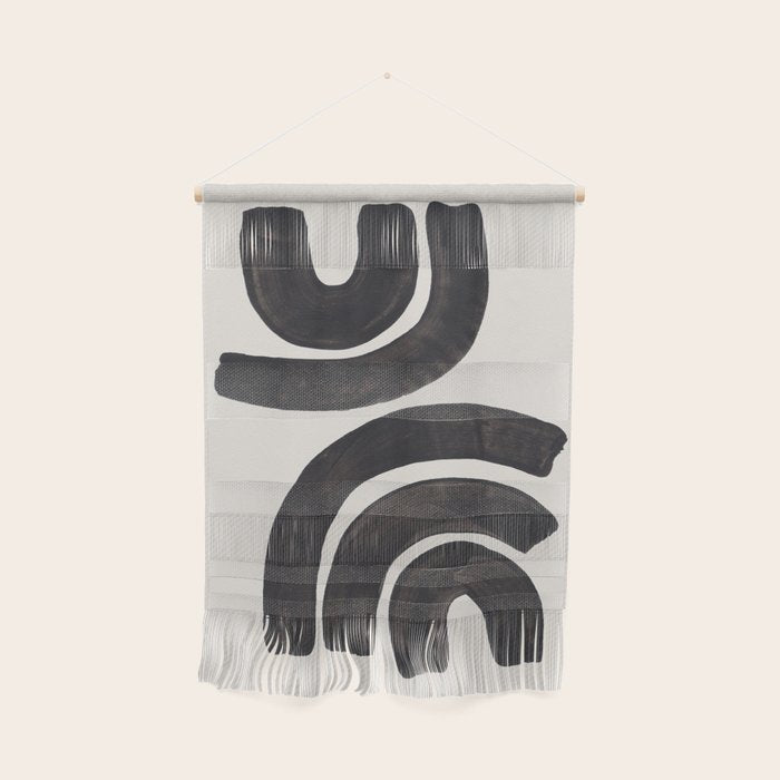 Reflection Mid Century Modern Minimalist Black Ink Painting Funky Tribal Wall Hanging Gallery Image 1