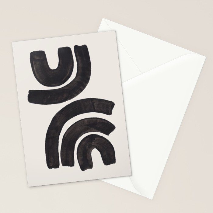 Reflection Mid Century Modern Minimalist Black Ink Painting Funky Tribal Stationery Card Gallery Image 2