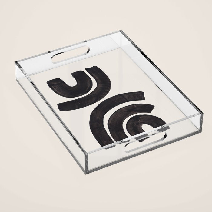 Reflection Mid Century Modern Minimalist Black Ink Painting Funky Tribal Acrylic Tray Gallery Image 1