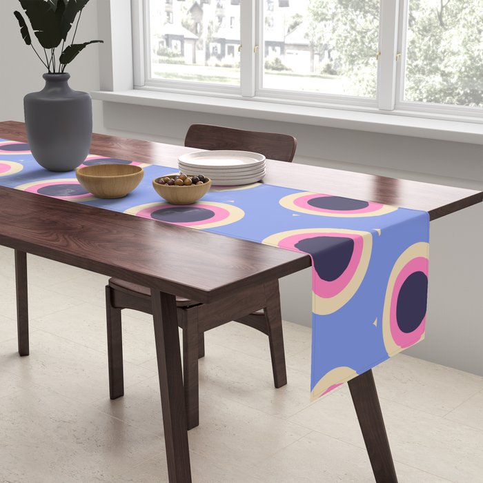 Geometric Mid century Modern blue abstract Table Runner Gallery Image 2