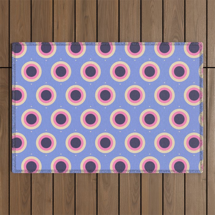 Geometric Mid century Modern blue abstract Outdoor Rug Gallery Image 1