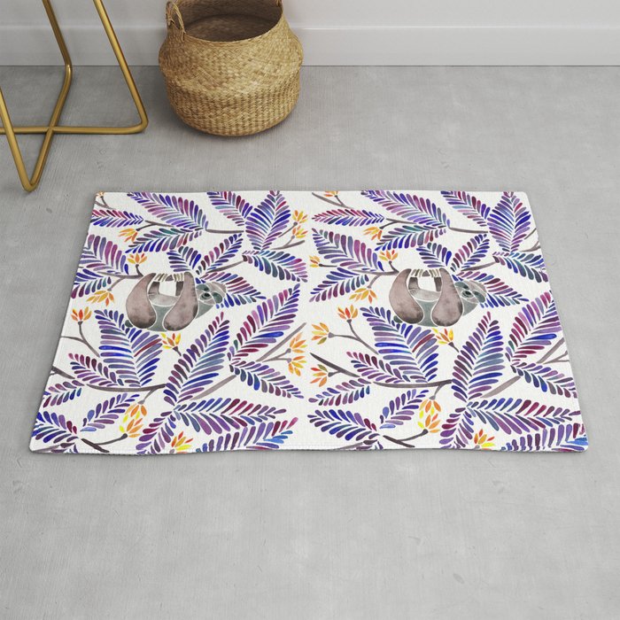 Happy Sloth - Tropical Indigo Leaves Rug Gallery Image 1