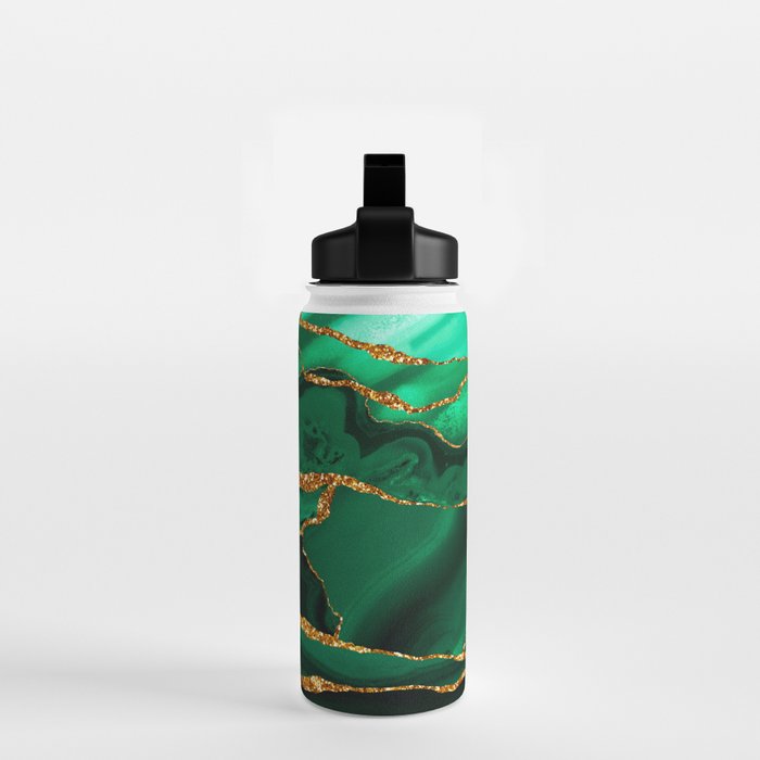 Abstract Green And Gold Emerald Marble Landscape  Water Bottle Gallery Image 2