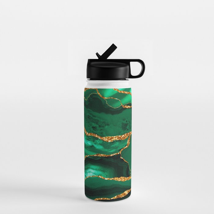 Abstract Green And Gold Emerald Marble Landscape  Water Bottle Gallery Image 1