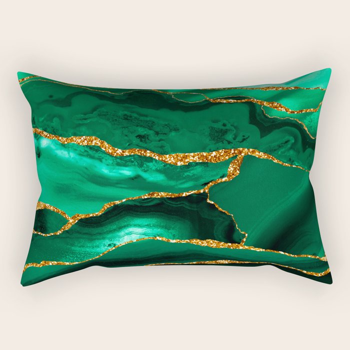 Abstract Green And Gold Emerald Marble Landscape  Rectangular Pillow Gallery Image 1