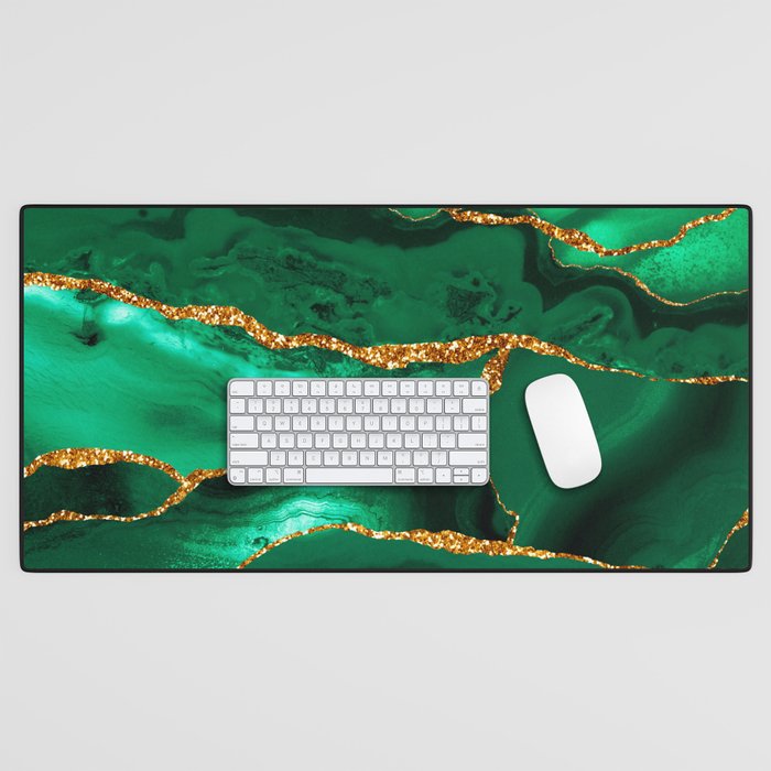 Abstract Green And Gold Emerald Marble Landscape  Desk Mat Gallery Image 1