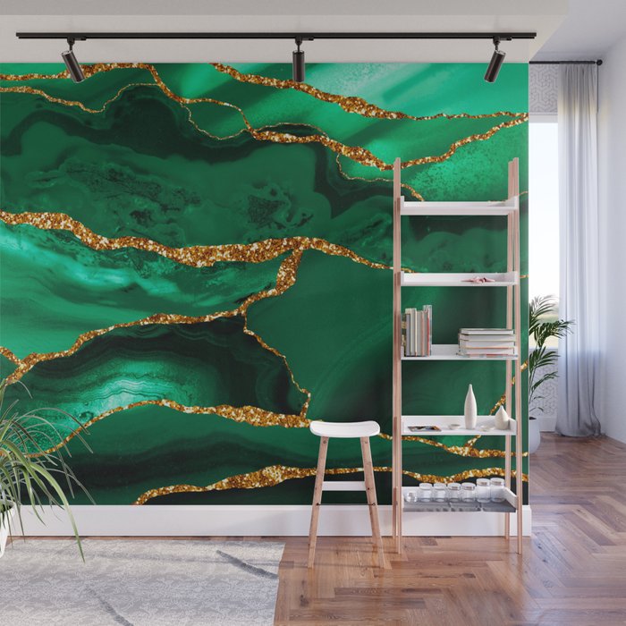 Abstract Green And Gold Emerald Marble Landscape  Wall Mural Gallery Image 1
