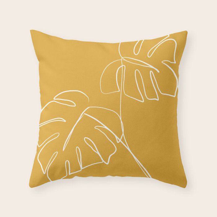 Monstera minimal - yellow Throw Pillow Gallery Image 1