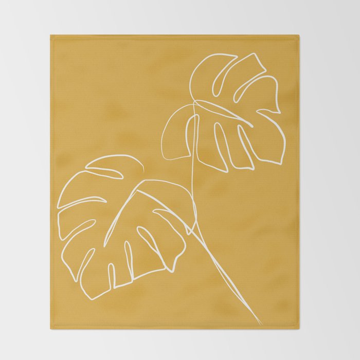 Monstera minimal - yellow Throw Blanket Gallery Image 2
