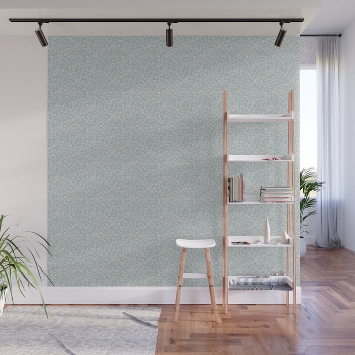 Ditsy Toile Floral - Aquamarine Wall Mural Gallery Image 1