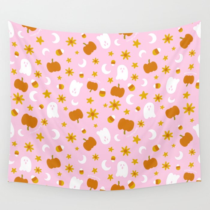 Is It Fall Yet in Pink Wall Tapestry Gallery Image 1