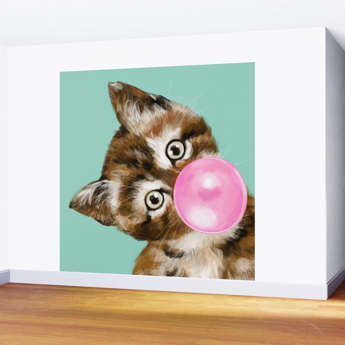 Bubble Gum Baby Cat in Green Wall Mural Gallery Image 2