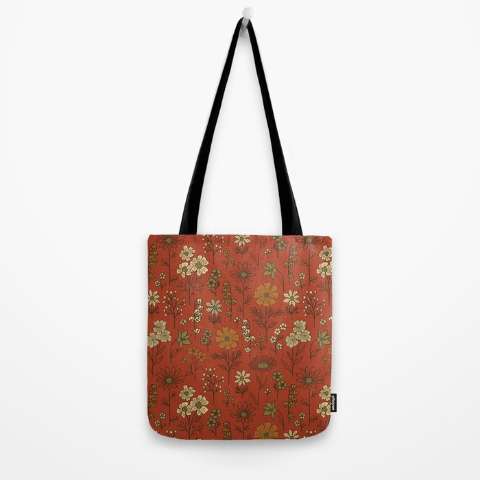 Burnt Orange & Olive Green Floral Tote Bag Gallery Image 2