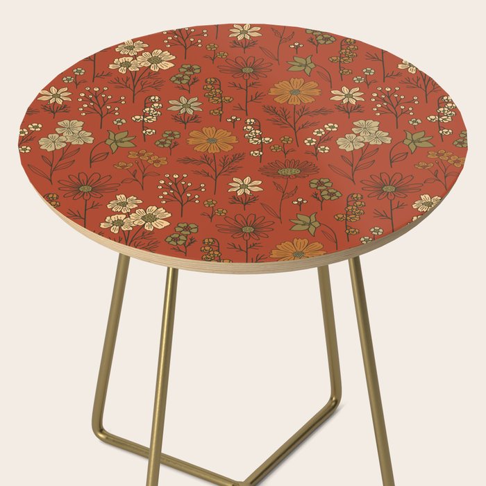 Burnt Orange & Olive Green Floral Side Table Gallery Image 2