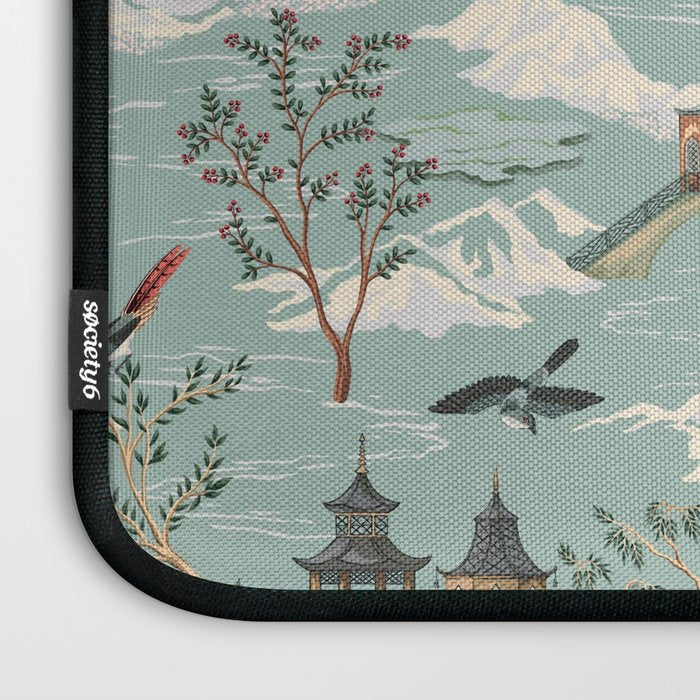 Vintage Chinoiserie Pastel Pagoda Bridge Garden Landscape Laptop Sleeve Gallery Image 3