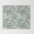 Vintage Chinoiserie Pastel Pagoda Bridge Garden Landscape Throw Blanket Gallery Image 2