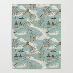 Vintage Chinoiserie Pastel Pagoda Bridge Garden Landscape Poster Gallery Image 4