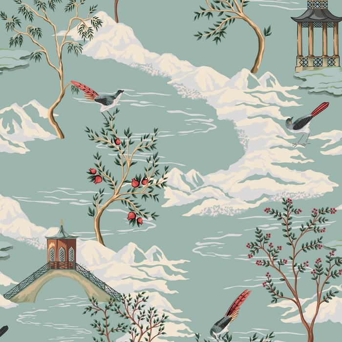 Vintage Chinoiserie Pastel Pagoda Bridge Garden Landscape Coffee Mug Gallery Image 2