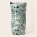 Vintage Chinoiserie Pastel Pagoda Bridge Garden Landscape Travel Mug Gallery Image 3