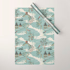 Vintage Chinoiserie Pastel Pagoda Bridge Garden Landscape Wrapping Paper Gallery Image 1
