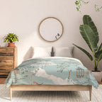 Vintage Chinoiserie Pastel Pagoda Bridge Garden Landscape Comforter Gallery Image 3