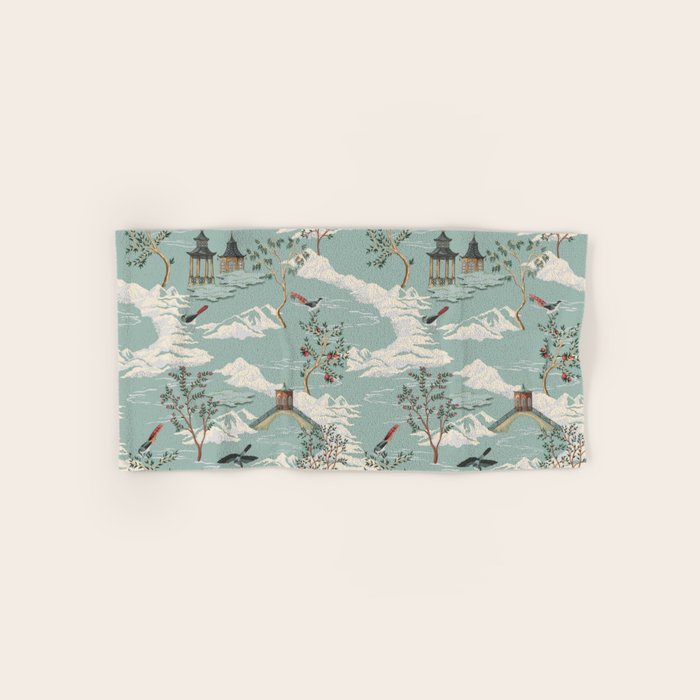 Vintage Chinoiserie Pastel Pagoda Bridge Garden Landscape Bath Towel Gallery Image 1