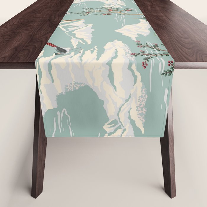 Vintage Chinoiserie Pastel Pagoda Bridge Garden Landscape Table Runner Gallery Image 1