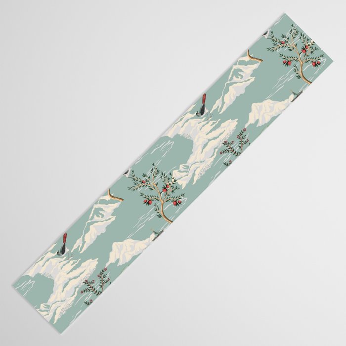 Vintage Chinoiserie Pastel Pagoda Bridge Garden Landscape Table Runner Gallery Image 3